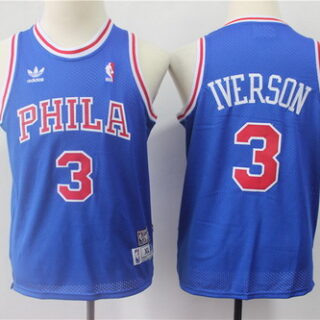 Youth 76ers 3 Allen Iverson Blue Youth Hardwood Classics Jersey