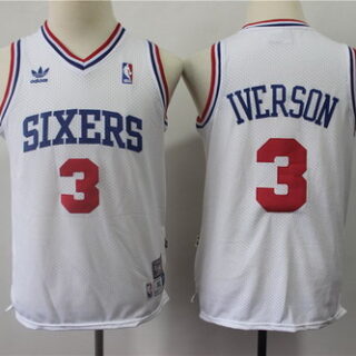 Youth 76ers 3 Allen Iverson White Youth Hardwood Classics Throwback Jersey