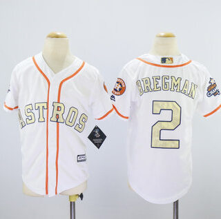 Youth Astros 2 Alex Bregman White Youth 2018 Gold Program Cool Base Jersey