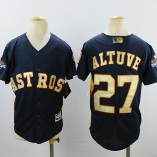 Youth Astros 27 Jose Altuve Navy Youth 2018 Gold Program Cool Base Jersey
