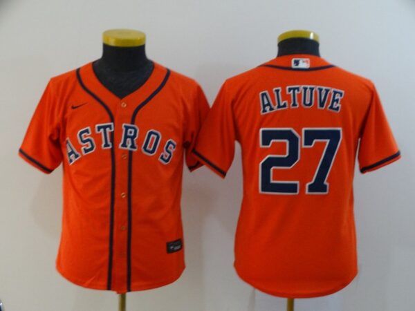 Youth Astros 27 Jose Altuve Orange Youth 2020 Nike Cool Base Jersey