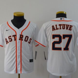 Youth Astros 27 Jose Altuve White Youth 2020 Nike Cool Base Jersey