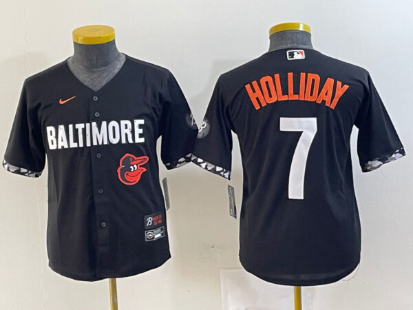 Youth Baltimore Orioles #7 Jackson Holliday Black 2023 City Connect Cool base jerseys