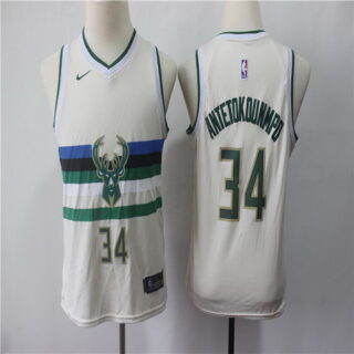 Youth Bucks 34 Giannis Antetokounmpo Cream Youth 2018-19 City Edition Nike Swingman Jersey