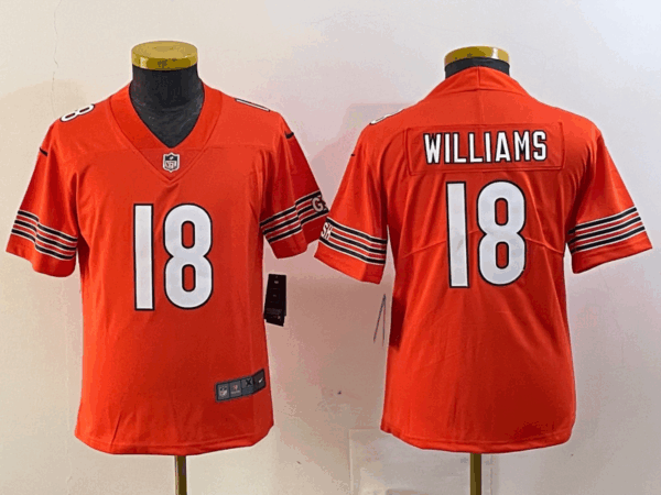 Youth Chicago Bears #18 Caleb Williams Orange 2024 Draft Vapor Stitched Jersey(Run Small) 1