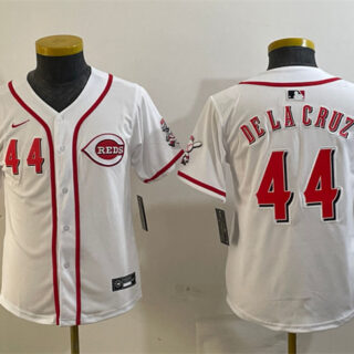 Youth Cincinnati Reds #44 Elly De La Cruz White Home Limited Stitched Baseball Jersey