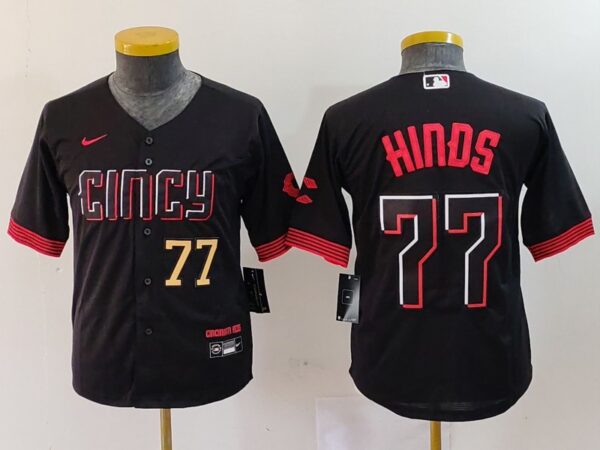 Youth Cincinnati Reds #77 Rece Hinds Black 2023 City Connect Stitched Baseball Jerseys