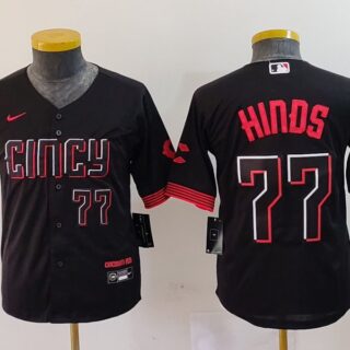Youth Cincinnati Reds #77 Rece Hinds Black 2023 City Connect Stitched Baseball Jerseys