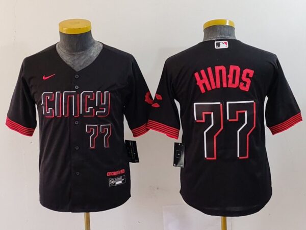 Youth Cincinnati Reds #77 Rece Hinds Black 2023 City Connect Stitched Baseball Jerseys