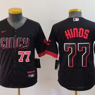 Youth Cincinnati Reds #77 Rece Hinds Black 2023 City Connect Stitched Baseball Jerseys