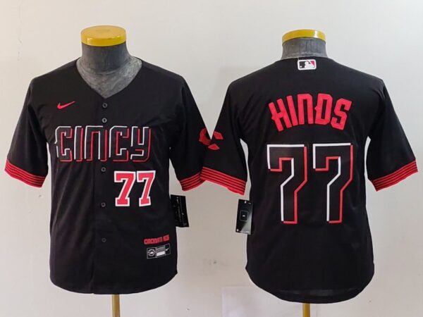 Youth Cincinnati Reds #77 Rece Hinds Black 2023 City Connect Stitched Baseball Jerseys