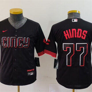 Youth Cincinnati Reds #77 Rece Hinds Black 2023 City Connect Stitched Baseball Jersey