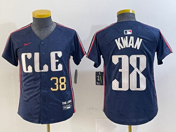 Youth Cleveland Guardians #38 Steven Kwan Navy 2024 City Connect Limited Stitched Baseball Jerseys