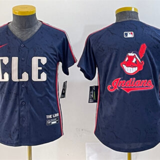 Youth Cleveland Guardians Team Big Logo Navy 2024 City Connect Stitched Baseball Jersey