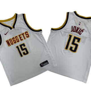 Youth Denver Nuggets #15 Nikola Jokic White Stitched Basketball Jersey
