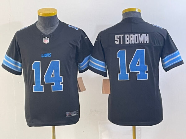 Youth Detroit Lions #14 Amon-Ra St. Brown Black 2024 F.U.S.E. 2nd Alternate Vapor Limited Stitched Jersey