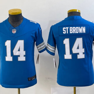 Youth Detroit Lions #14 Amon-Ra St. Brown Blue 2024 F.U.S.E. Vapor Limited Stitched Jersey