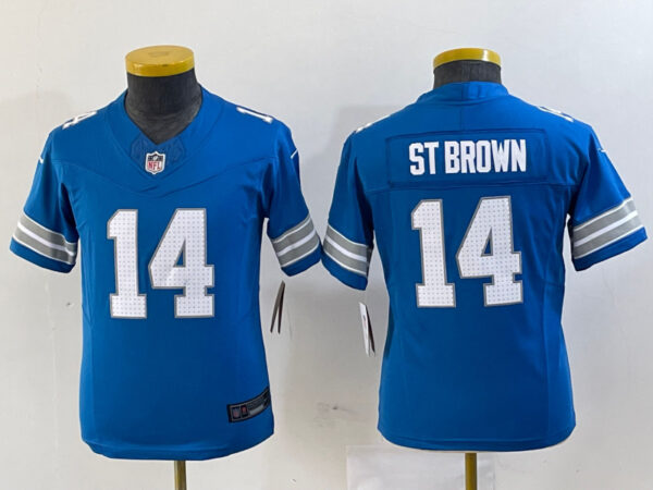 Youth Detroit Lions #14 Amon-Ra St. Brown Blue 2024 F.U.S.E. Vapor Limited Stitched Jersey