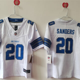 Youth Detroit Lions #20 Barry Sanders White 2024 F.U.S.E. Vapor Limited Stitched Jersey