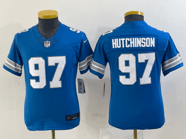 Youth Detroit Lions #97 Aidan Hutchinson Blue 2024 F.U.S.E. Vapor Limited Stitched Jersey