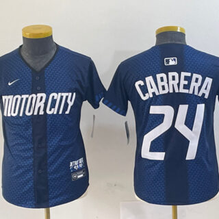 Youth Detroit Tigers #24 Miguel Cabrera 2024 Navy City Connect Cool Base Limited Stitched Baseball Jersey