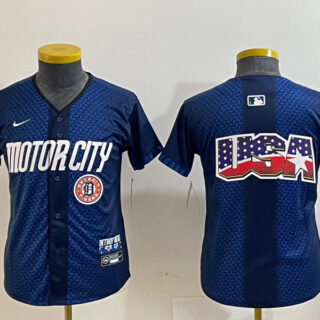 Youth Detroit Tigers Team Big Logo 2024 Navy City Connect Cool Base Limited Stitched Jerseys