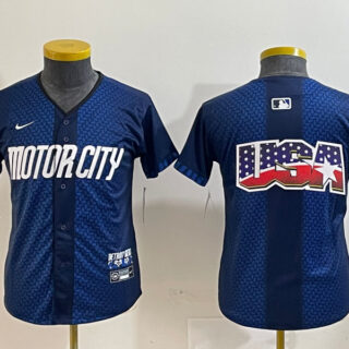 Youth Detroit Tigers Team Big Logo 2024 Navy City Connect Cool Base Limited Stitched Jerseys