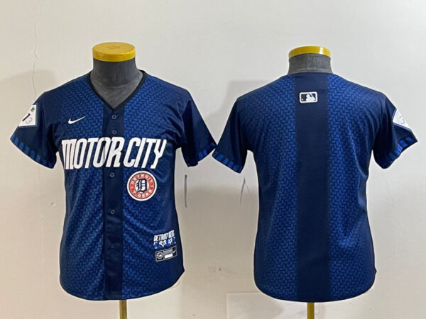 Youth Detroit Tigers Team Big Logo 2024 Navy City Connect Cool Base Limited Stitched Jerseys