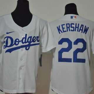 Youth Dodgers 22 Clayton Kershaw White Youth Nike Cool Base Jersey