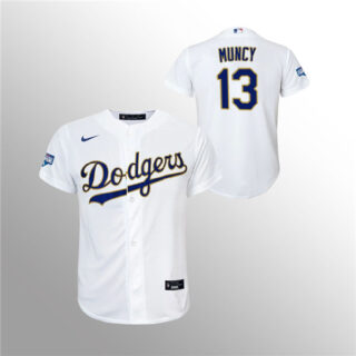 Youth Dodgers #13 Max Muncy White 2021 Gold Program Replica Jersey