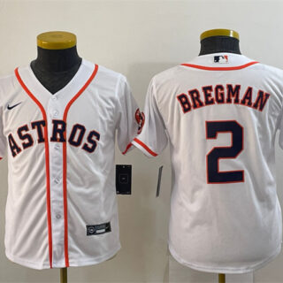 Youth Houston Astros #2 Alex Bregman White With Patch Cool Base Stitched Jerseys