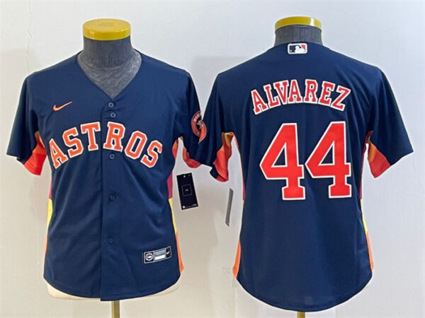 Youth Houston Astros #44 Yordan Alvarez Navy With Patch Cool Base Stitched Jerseys