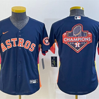 Youth Houston Astros Navy 2022 World Series Champions Team Big Logo With Patch Cool Base Stitched Jersey