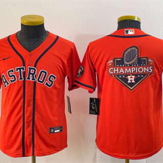 Youth Houston Astros Orange 2022 World Series Champions Team Big Logo With Patch Cool Base Stitched Jersey