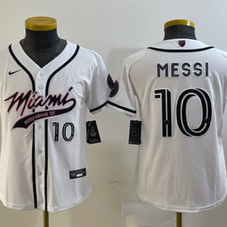 Youth Inter Miami CF #10 Lionel Messi White Cool Base Stitched Jersey