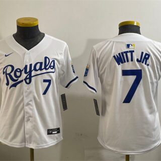 Youth Kansas City Royals #7 Bobby Witt Jr. White 2024 Home Limited Stitched Baseball Jersey