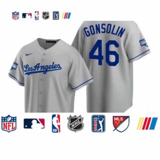 Youth Los Angeles Dodgers 16 Tony Gonsolin Gray 2020 World Series Champions Road Replica Jersey