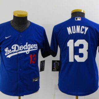 Youth Los Angeles Dodgers #13 Max Muncy Blue 2021 City Connect Number Cool Base Stitched Jersey