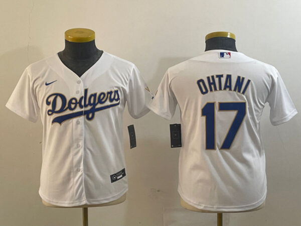 Youth Los Angeles Dodgers #17 Shohei Ohtani White Gold Stitched Jersey