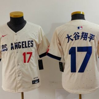 Youth Los Angeles Dodgers #17 大谷翔平 Cream Stitched Baseball Jerseys