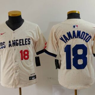 Youth Los Angeles Dodgers #18 Yoshinobu Yamamoto Cream Stitched Baseball Jerseys