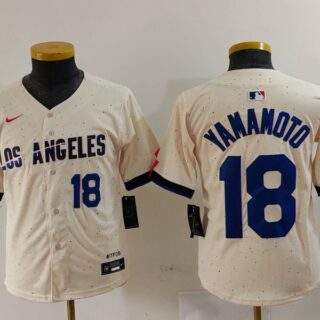Youth Los Angeles Dodgers #18 Yoshinobu Yamamoto Cream Stitched Baseball Jerseys