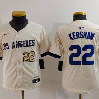 Youth Los Angeles Dodgers #22 Clayton Kershaw Cream Stitched Baseball Jerseys