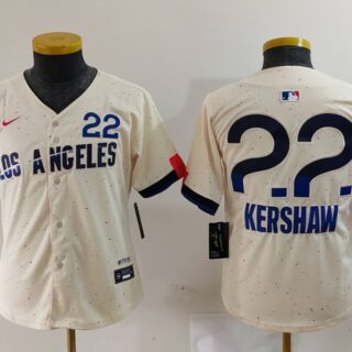 Youth Los Angeles Dodgers #22 Clayton Kershaw Cream Stitched Baseball Jerseys