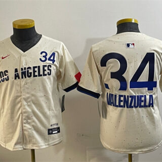Youth Los Angeles Dodgers #34 Toro Valenzuela Cream 2024 City Connect Limited Stitched Baseball Jersey