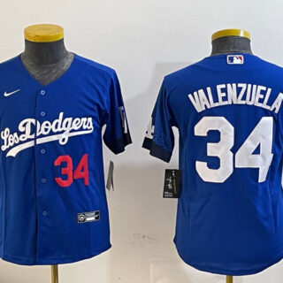 Youth Los Angeles Dodgers #34 Toro Valenzuela Royal 2024 World Series With Fernando Memorial Patch Alternate Limited Stitched Baseball Jersey(Run Small)