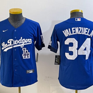 Youth Los Angeles Dodgers #34 Toro Valenzuela Royal 2024 World Series With Fernando Memorial Patch Alternate Limited Stitched Baseball Jersey(Run Small)
