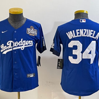 Youth Los Angeles Dodgers #34 Toro Valenzuela Royal 2024 World Series With Fernando Memorial Patch Alternate Limited Stitched Baseball Jersey(Run Small)