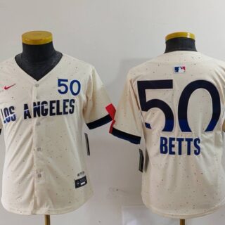 Youth Los Angeles Dodgers #50 Mookie Betts Cream 2024 City Connect Limited Stitched Baseball Jerseys
