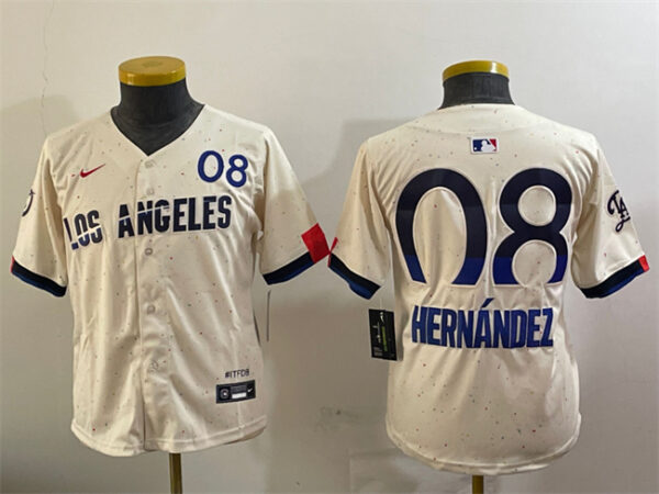 Youth Los Angeles Dodgers #8 Enrique Hernandez Cream 2024 City Connect Limited Stitched Baseball Jersey